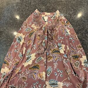 Chico's Floral A-Line Skirt in Mauve and Cream